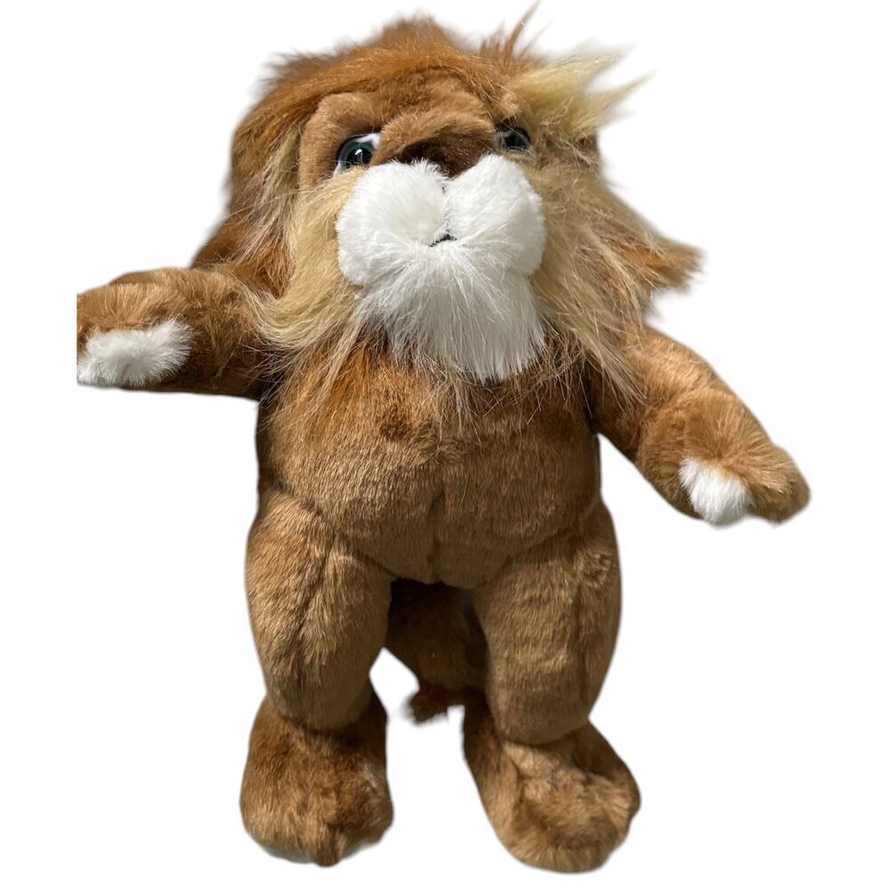 HTF Realistic Lion Plush Stuffed Animal 11”Vintage Standing Glass Blue Eyes